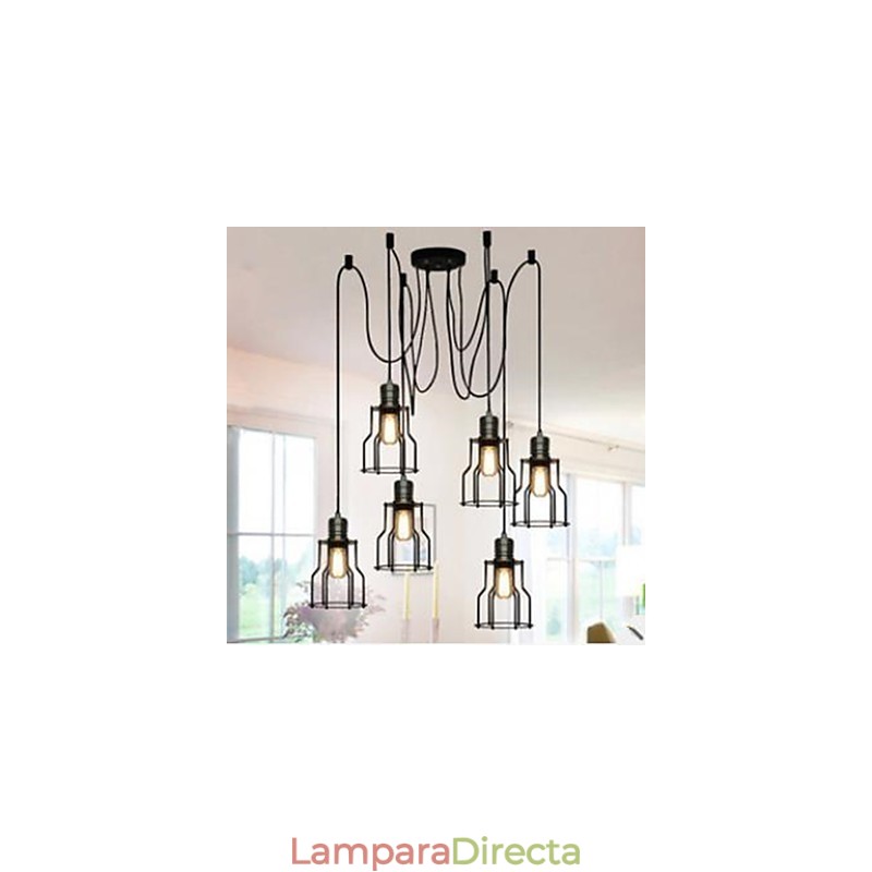 Lámpara colgante de cabeza de placa de cocina pequeña con seis luces colgantes de estilo industrial, estilo americano, estilo rústico, individualidad, creativa, para sentarse