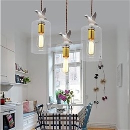 Lámpara colgante de cristal con forma de pájaro creativo y pantalla de cristal