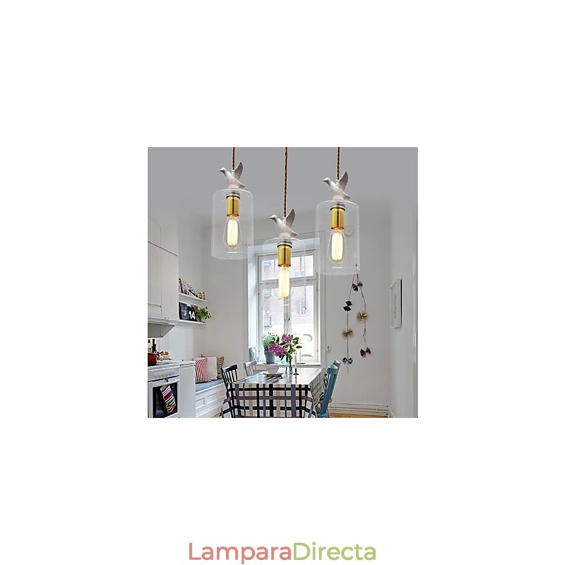 Lámpara colgante de cristal con forma de pájaro creativo y pantalla de cristal