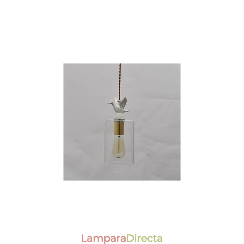 Lámpara colgante de cristal con forma de pájaro creativo y pantalla de cristal