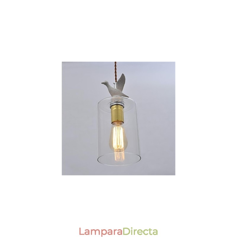 Lámpara colgante de cristal con forma de pájaro creativo y pantalla de cristal