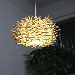 Lámpara colgante contemporánea y contraída de 1 luz de madera tejida a mano