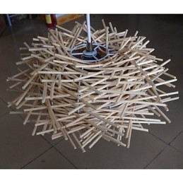 Lámpara colgante contemporánea y contraída de 1 luz de madera tejida a mano