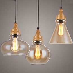 Lámpara de cristal con vetas de madera, estilo norteamericano, que restaura las antiguas costumbres.