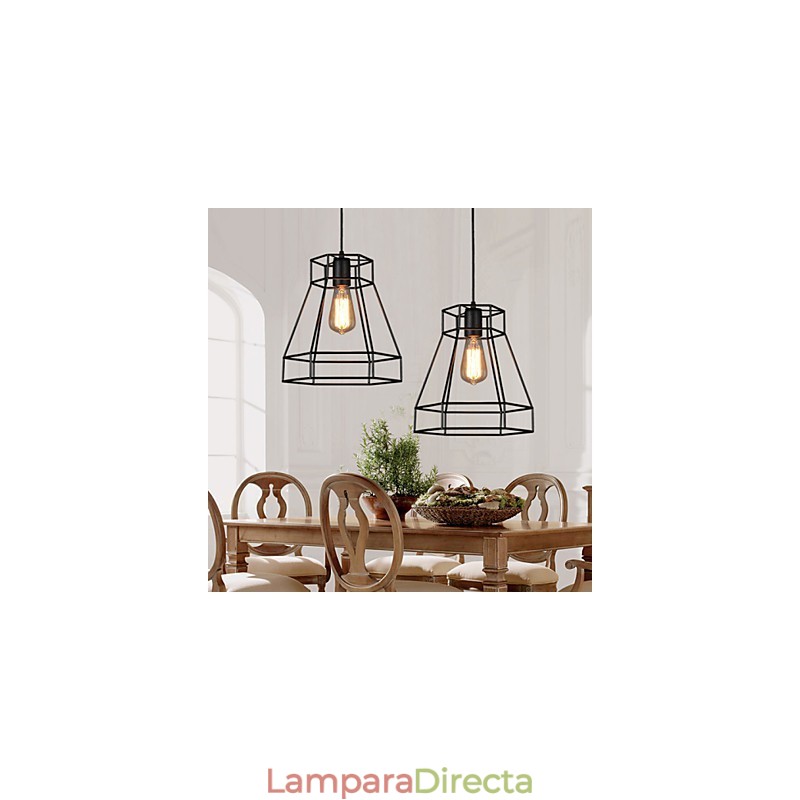 Lámpara colgante de hierro forjado con líneas geométricas y diamantes, moderna y contemporánea