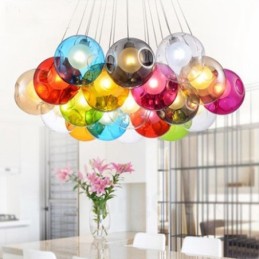 Lámpara colgante creativa de cristal con forma de pecera de peces de colores que restaura el color nórdico y las formas antiguas