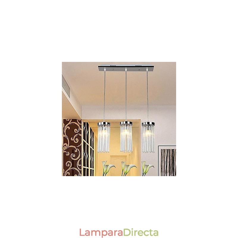 Lámpara colgante moderna contemporánea de metal cromado y cristal