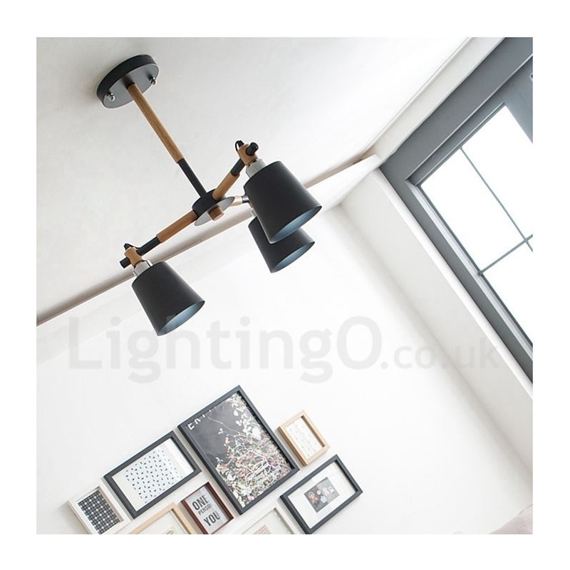 Lámpara de araña de madera contemporánea moderna de 3 luces