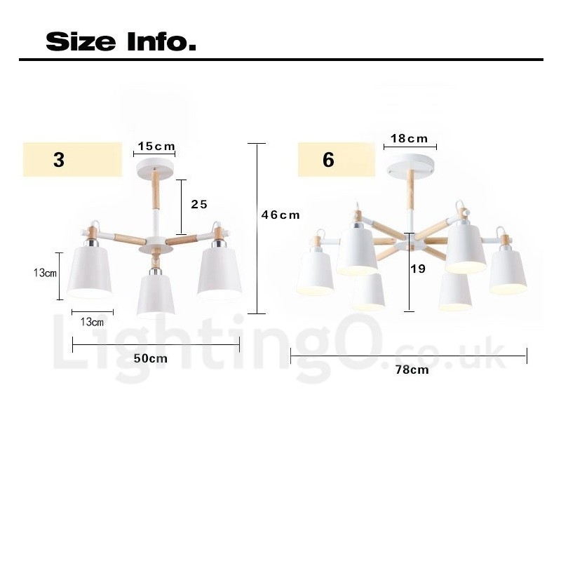 Lámpara de araña de madera contemporánea moderna de 3 luces