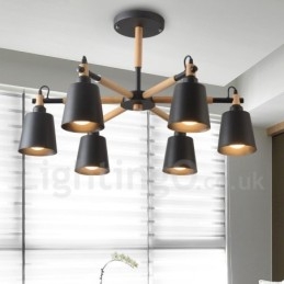 Lámpara de araña moderna y contemporánea de madera de 6 luces