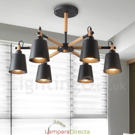 Lámpara de araña moderna y contemporánea de madera de 6 luces Lámpara de araña moderna y contemporánea de madera de 6 luces