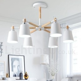 Lámpara de araña moderna y contemporánea de madera de 6 luces