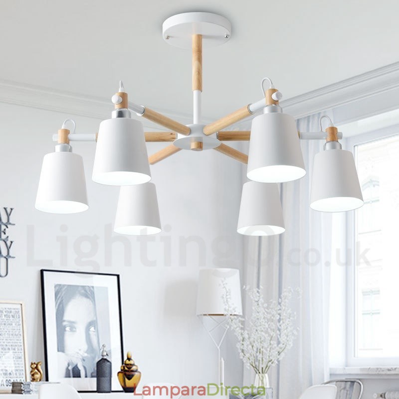 Lámpara de araña moderna y contemporánea de madera de 6 luces