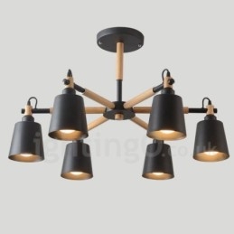 Lámpara de araña moderna y contemporánea de madera de 6 luces
