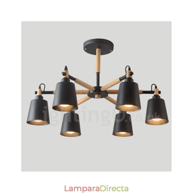 Lámpara de araña moderna y contemporánea de madera de 6 luces