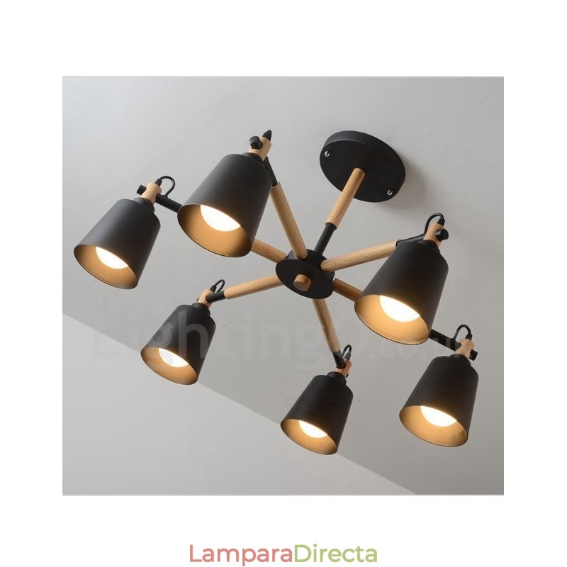 Lámpara de araña moderna y contemporánea de madera de 6 luces