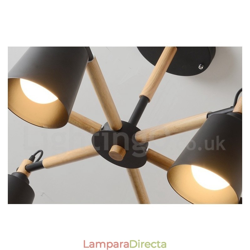 Lámpara de araña moderna y contemporánea de madera de 6 luces