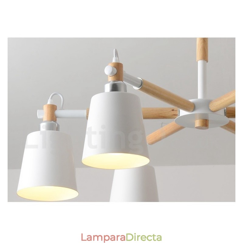 Lámpara de araña moderna y contemporánea de madera de 6 luces