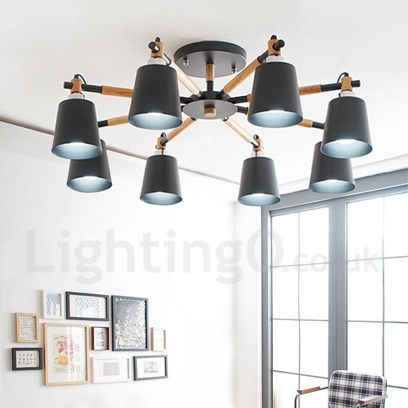 Lámpara de araña moderna contemporánea de madera de 8 luces