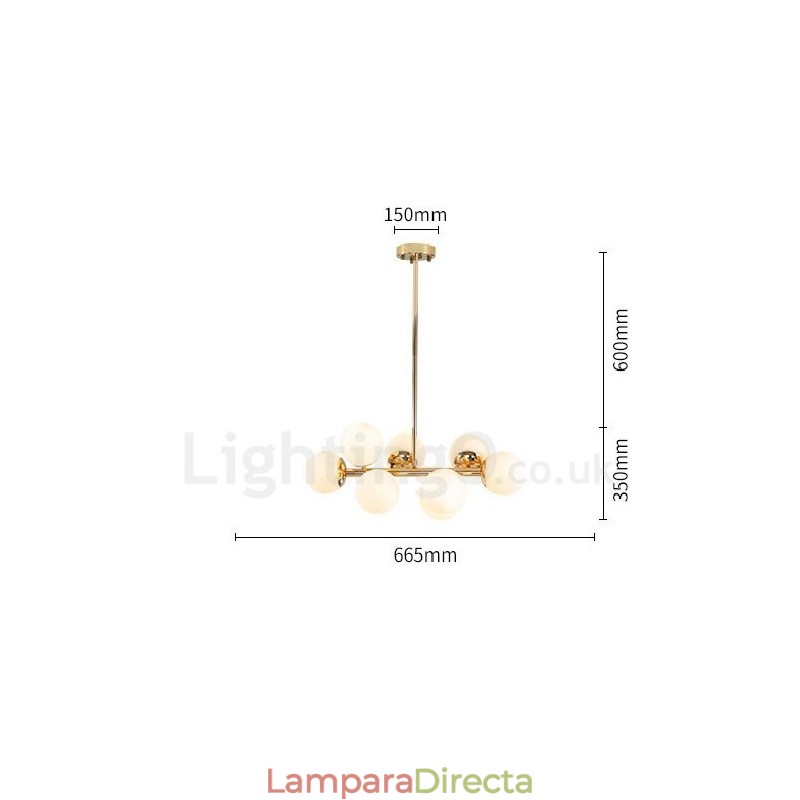 Lámpara de araña contemporánea moderna de 8 luces con pantalla de cristal