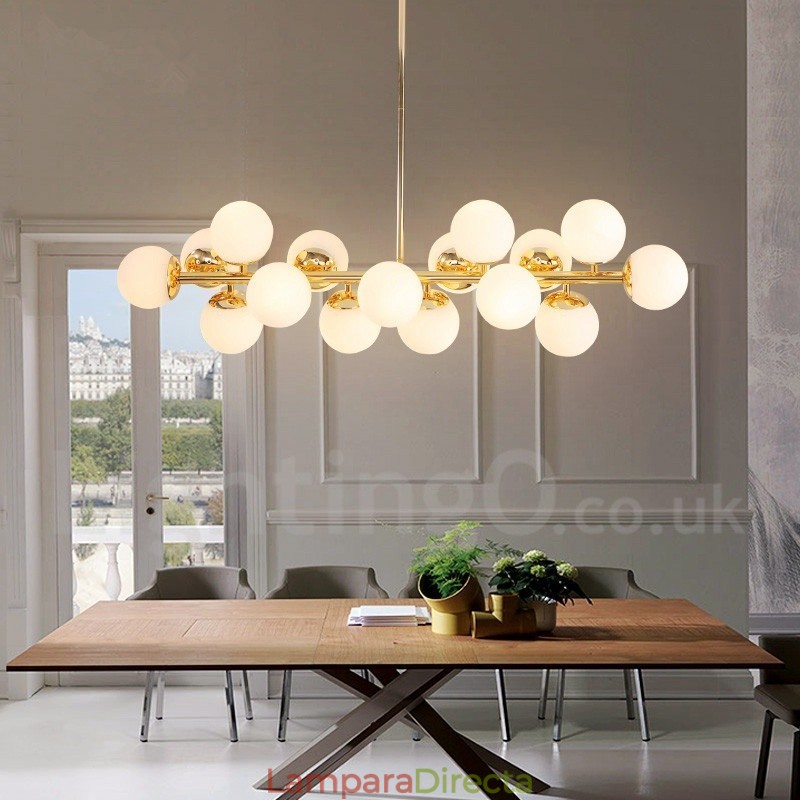 Lámpara de araña moderna contemporánea de 16 luces con pantalla de cristal y lámpara