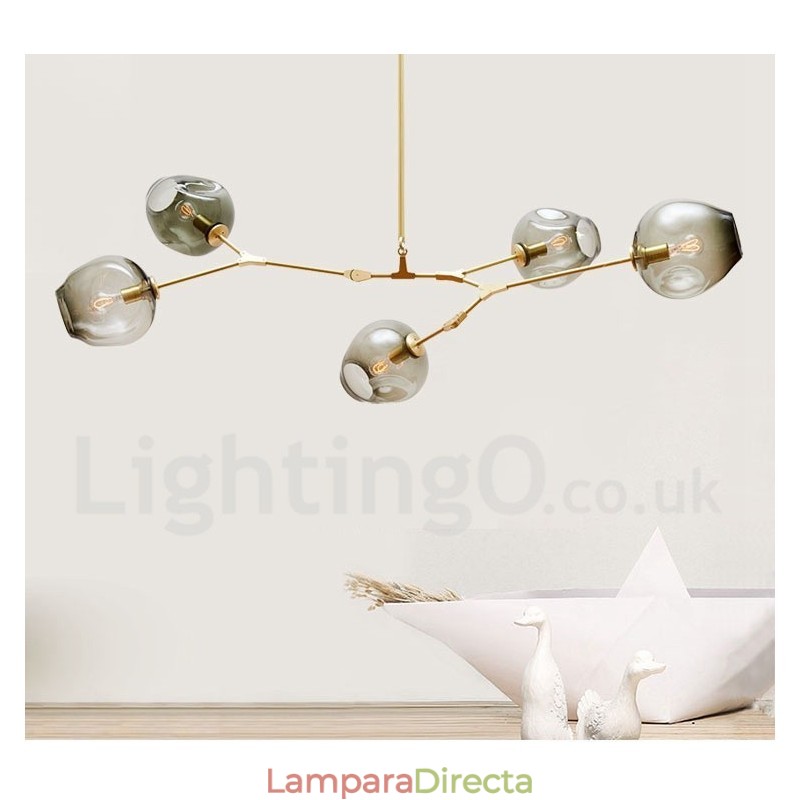 Lámpara de araña moderna contemporánea de 5 luces con pantalla de cristal