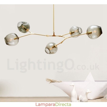 Lámpara de araña moderna contemporánea de 5 luces con pantalla de cristal Lámpara de araña moderna contemporánea de 5 luces con pantalla de cristal