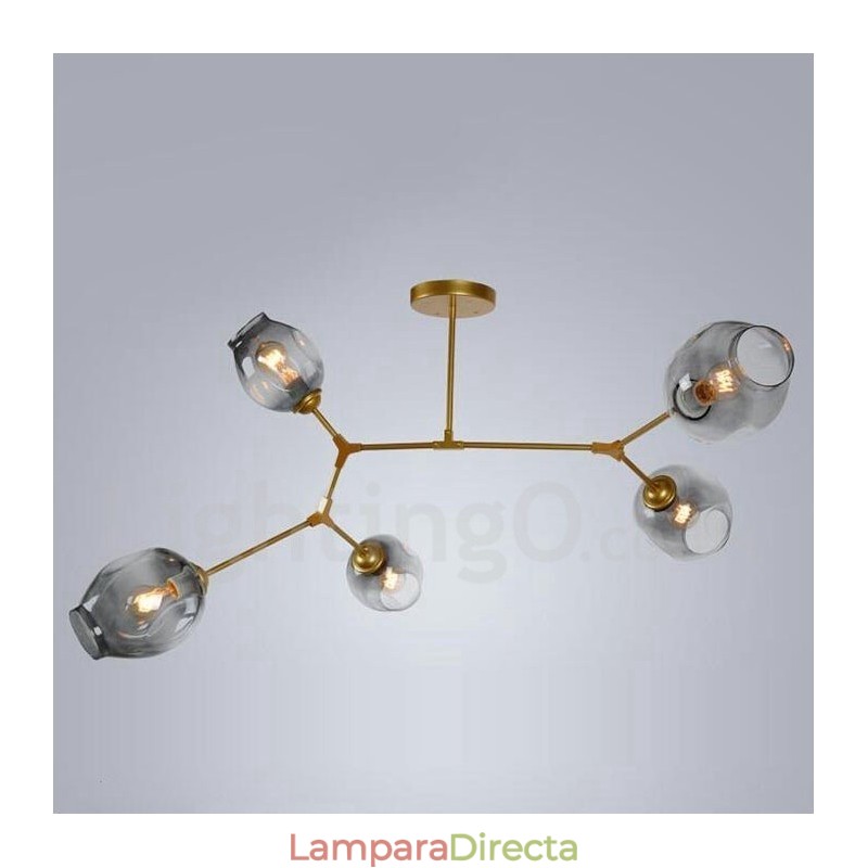 Lámpara de araña moderna contemporánea de 5 luces con pantalla de cristal