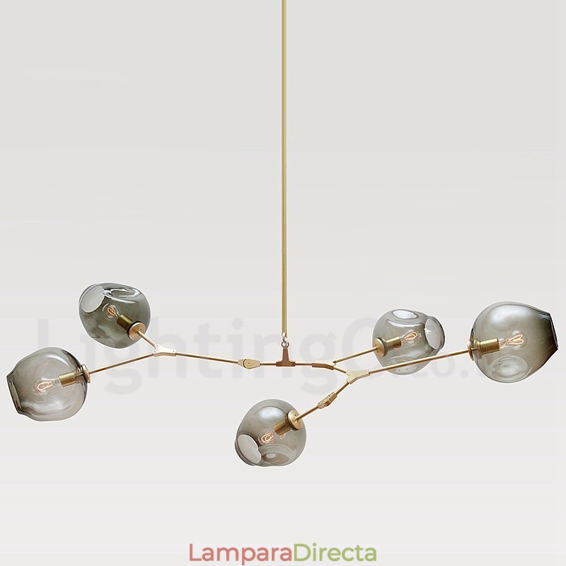 Lámpara de araña moderna contemporánea de 5 luces con pantalla de cristal