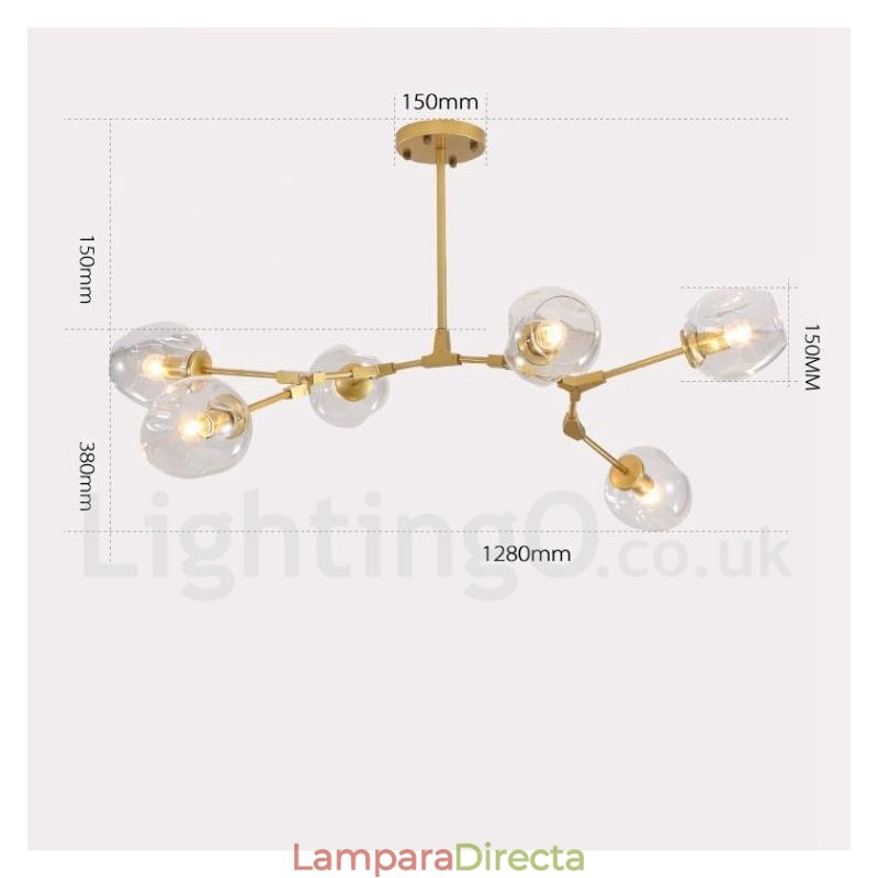 Lámpara de araña moderna contemporánea de 6 luces con pantalla de vidrio transparente y luz