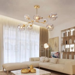 Lámpara de araña moderna contemporánea de 7 luces con pantalla de vidrio transparente y lámpara