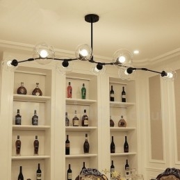 Lámpara de araña moderna contemporánea de 8 luces con pantalla de cristal transparente y lámpara (negra y dorada)