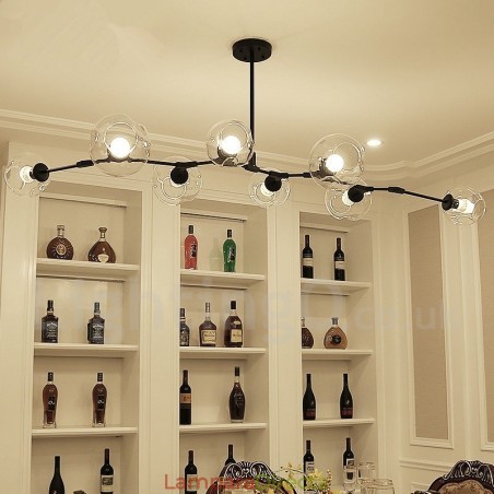 Lámpara de araña moderna contemporánea de 8 luces con pantalla de cristal transparente y lámpara (negra y dorada) Lámpara de araña moderna contemporánea de 8 luces con pantalla de cristal transparente y lámpara (negra y dorada)