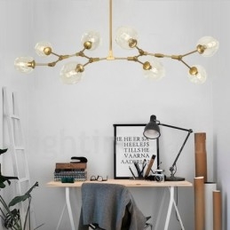 Lámpara de araña moderna contemporánea de 8 luces con pantalla de cristal transparente y lámpara (negra y dorada)