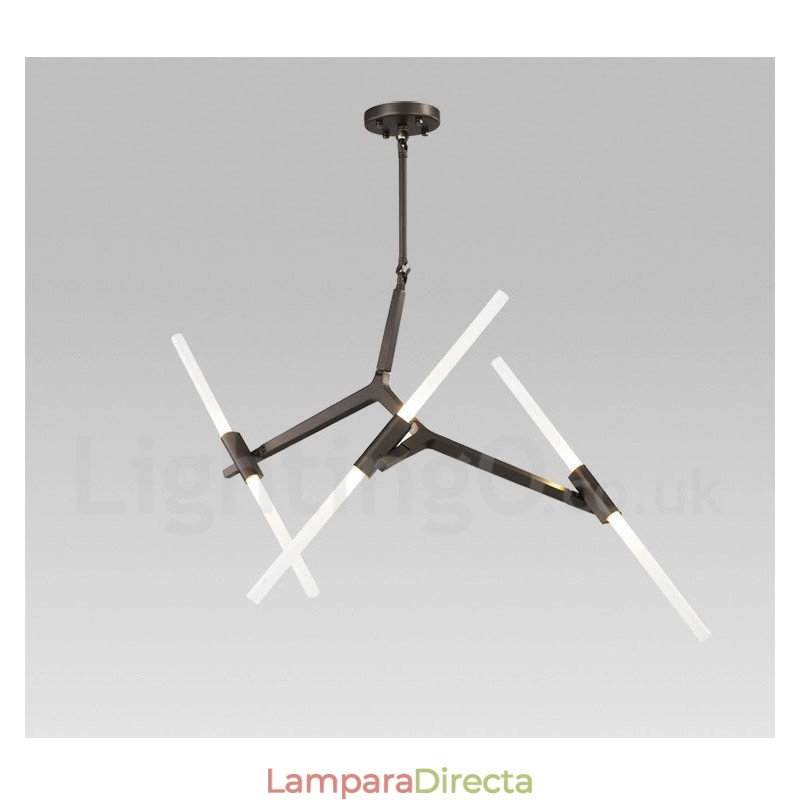 Lámpara de araña moderna contemporánea de 6 luces y 2 niveles (negra y dorada)