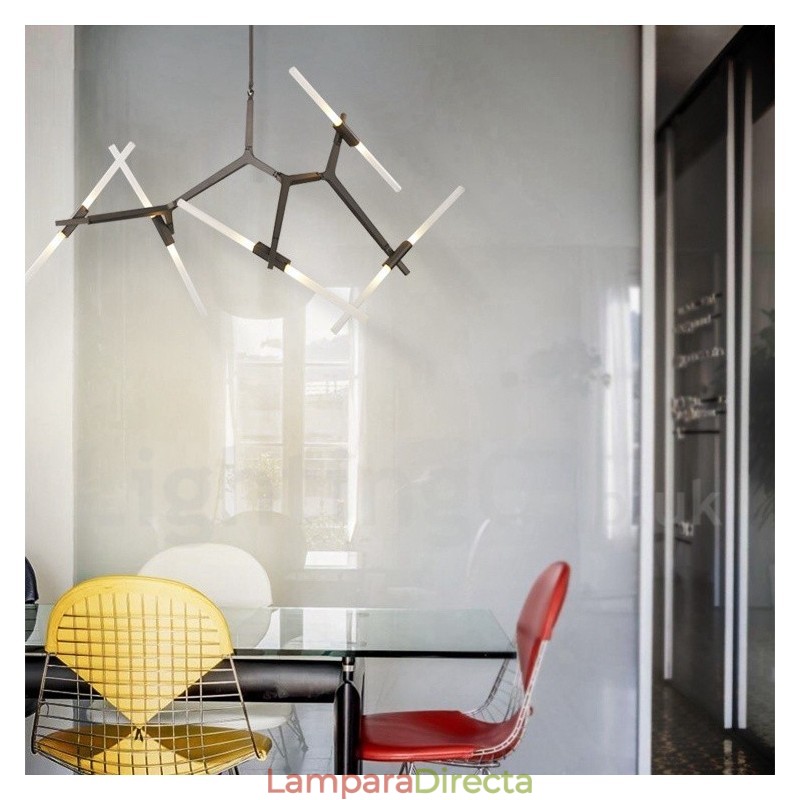 Lámpara de araña moderna contemporánea de 10 luces (negra y dorada)