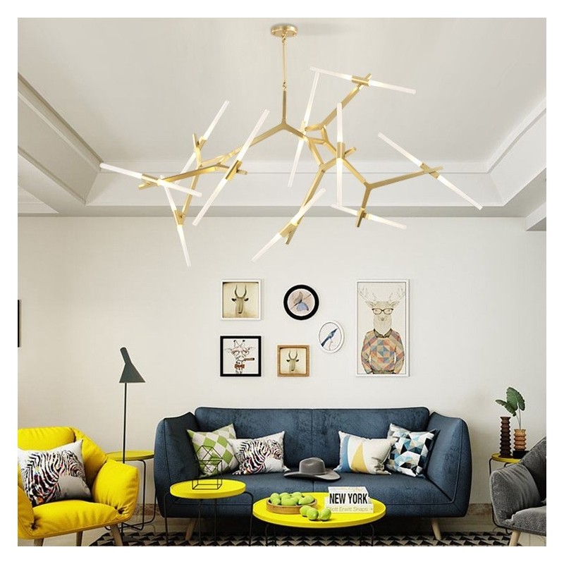 Lámpara de araña moderna contemporánea de 20 luces (negra y dorada)