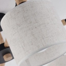Lámpara de araña moderna contemporánea de madera de un solo nivel de 3 luces con pantalla de tela en forma de tambor y