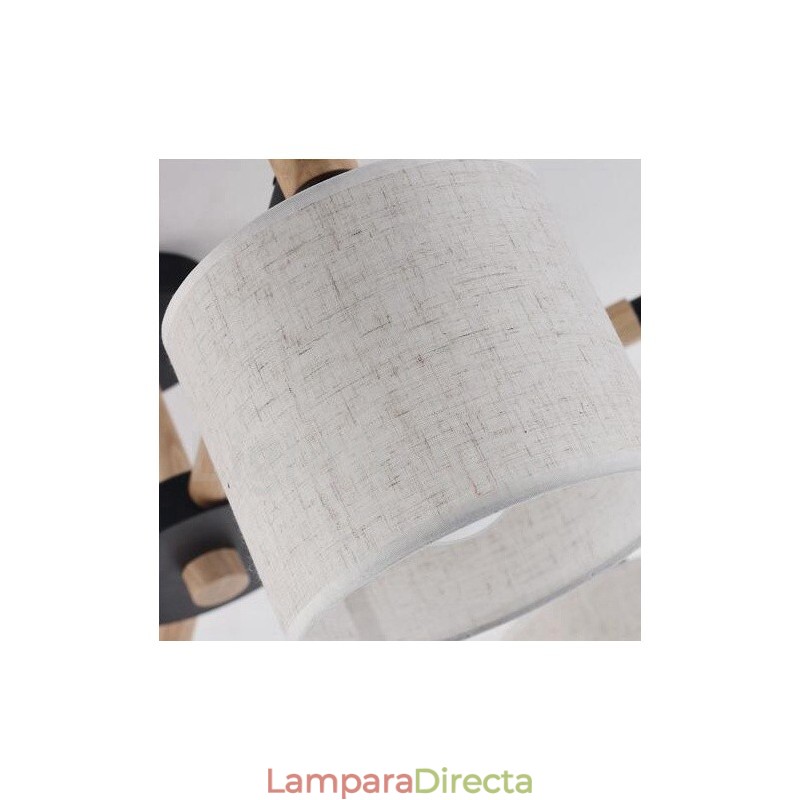 Lámpara de araña moderna contemporánea de madera de un solo nivel de 3 luces con pantalla de tela en forma de tambor y