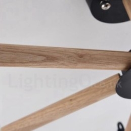 Lámpara de araña moderna contemporánea de madera de un solo nivel de 3 luces con pantalla de tela en forma de tambor y