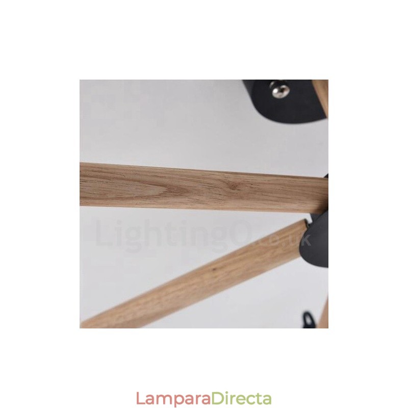 Lámpara de araña moderna contemporánea de madera de un solo nivel de 3 luces con pantalla de tela en forma de tambor y