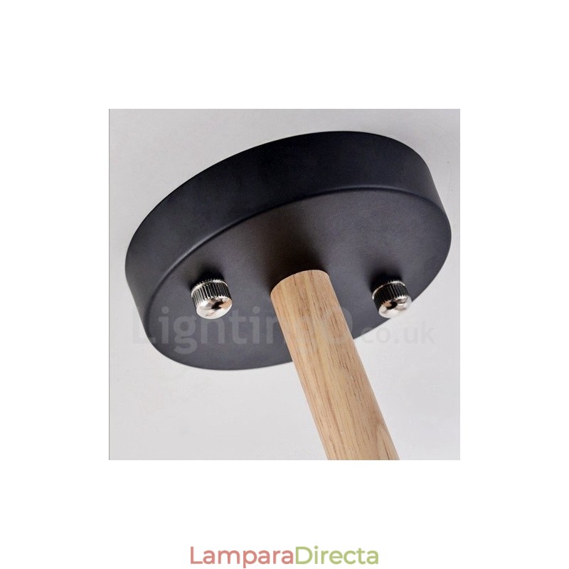 Lámpara de araña moderna contemporánea de madera de un solo nivel de 3 luces con pantalla de tela en forma de tambor y
