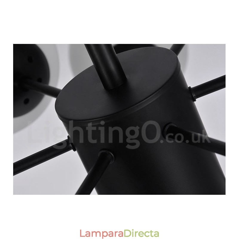 Lámpara de araña moderna contemporánea de metal de dos niveles, 8 luces y pantalla de cristal, color negro