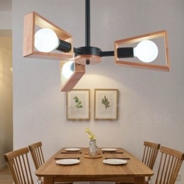 Lámpara de araña de madera de un solo nivel con 3 luces, estilo moderno y contemporáneo