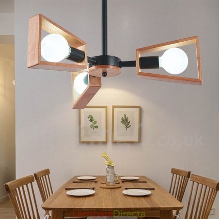Lámpara de araña de madera de un solo nivel con 3 luces, estilo moderno y contemporáneo Lámpara de araña de madera de un solo nivel con 3 luces, estilo moderno y contemporáneo
