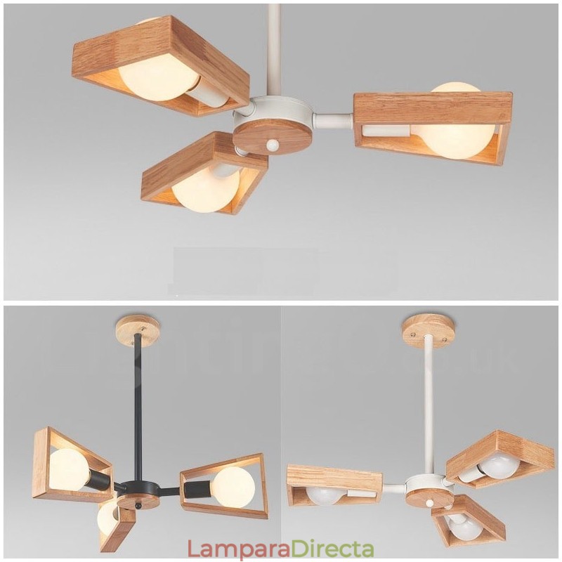 Lámpara de araña de madera de un solo nivel con 3 luces, estilo moderno y contemporáneo