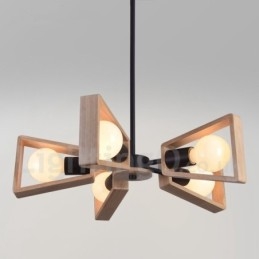 Lámpara de araña de madera de un solo nivel con 5 luces, estilo moderno y contemporáneo