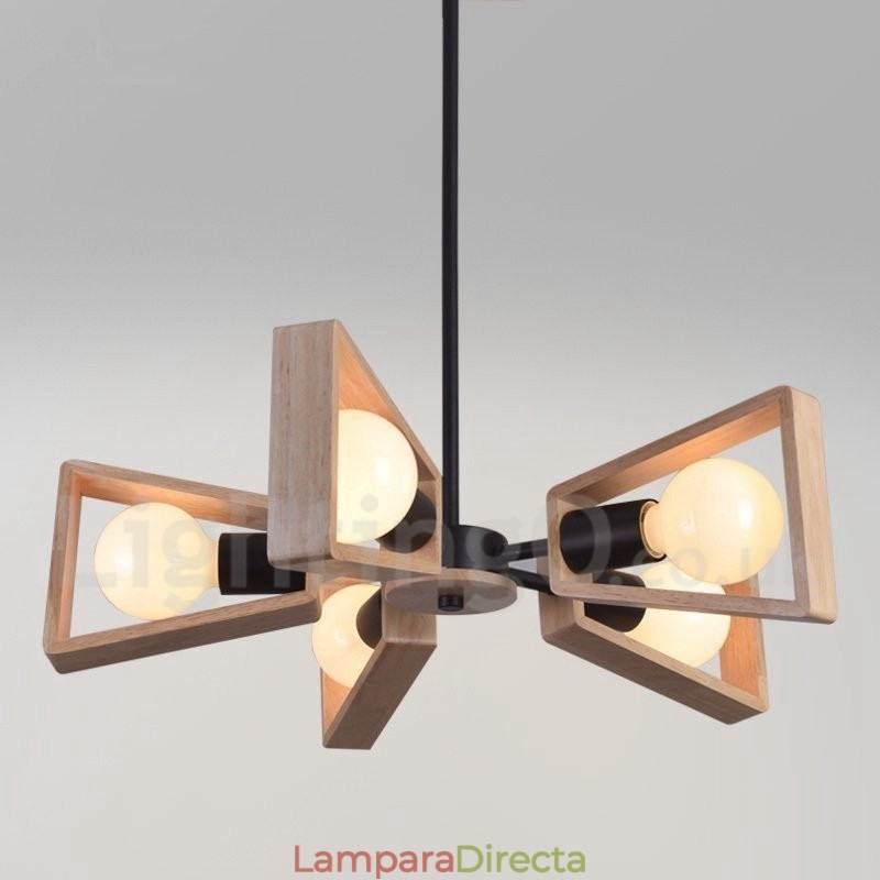 Lámpara de araña de madera de un solo nivel con 5 luces, estilo moderno y contemporáneo