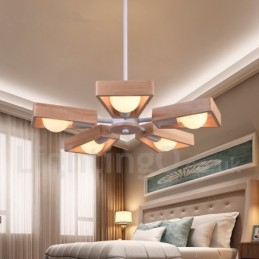 Lámpara de araña de madera de un solo nivel con 5 luces, estilo moderno y contemporáneo
