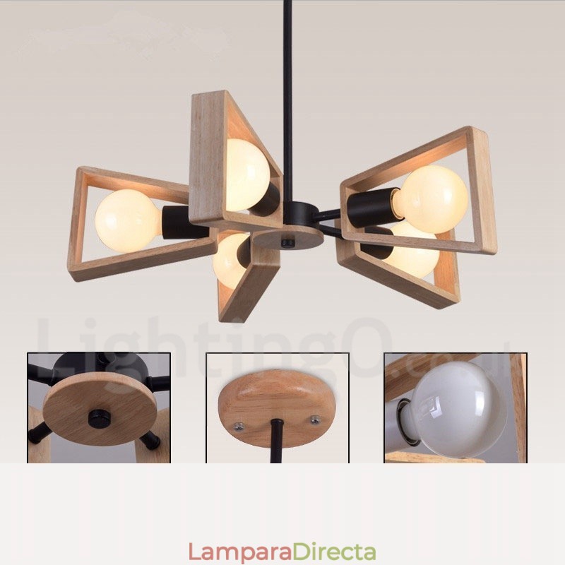 Lámpara de araña de madera de un solo nivel con 5 luces, estilo moderno y contemporáneo